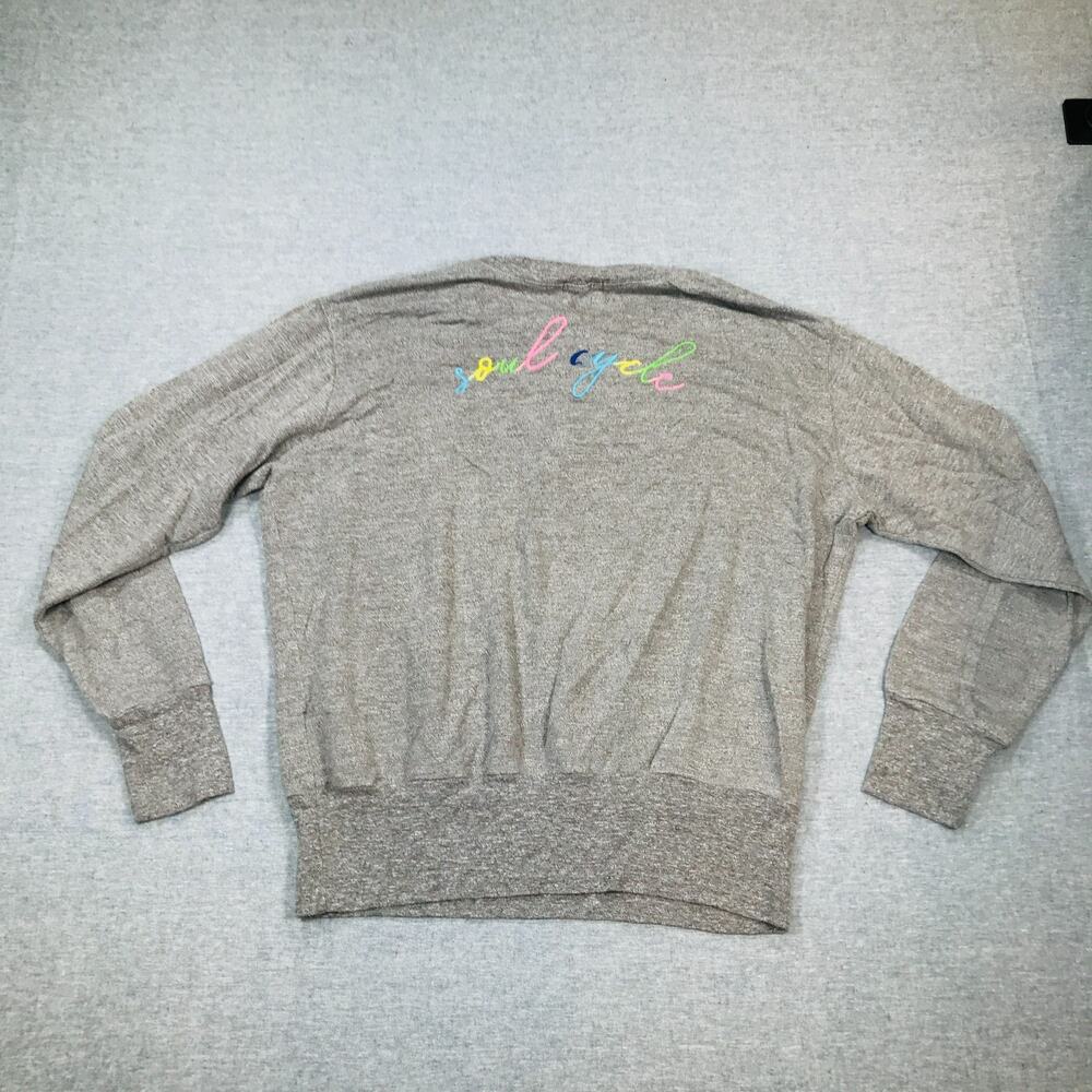 Monrow + Soul Cycle Collab Women Medium Sweatshirt Gray Embroidered Snap Flaw G9